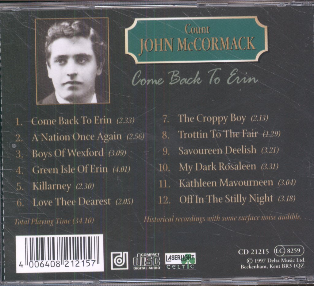 Count John McCormack - Come Back To Erin - Cd