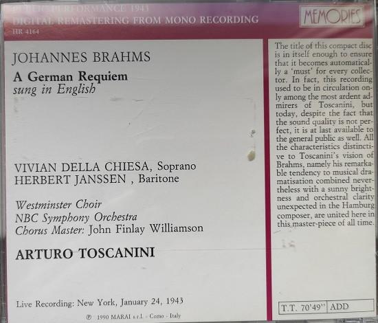 Arturo Toscanini - A German Requiem - Cd