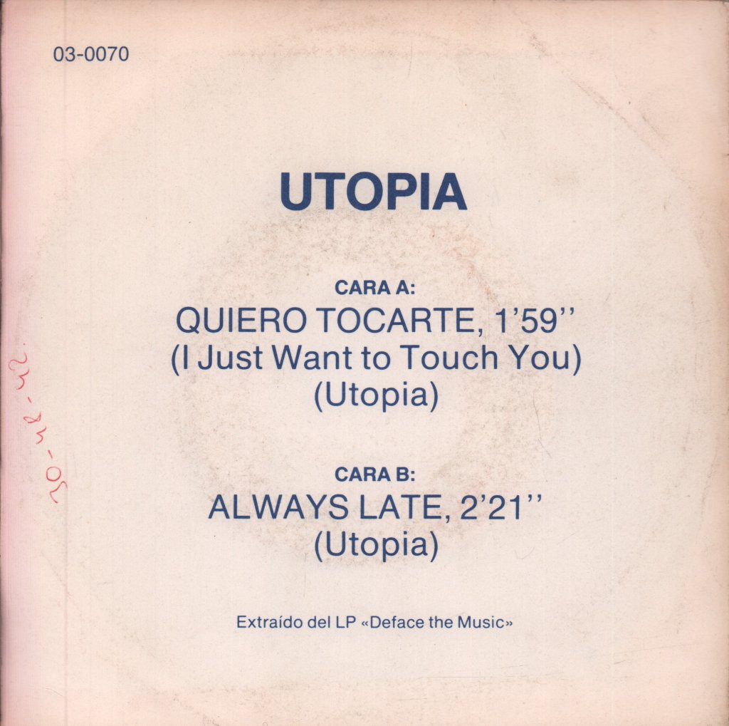 Utopia (Todd Rundgren) - I Just Want To Touch You - 7 Inch