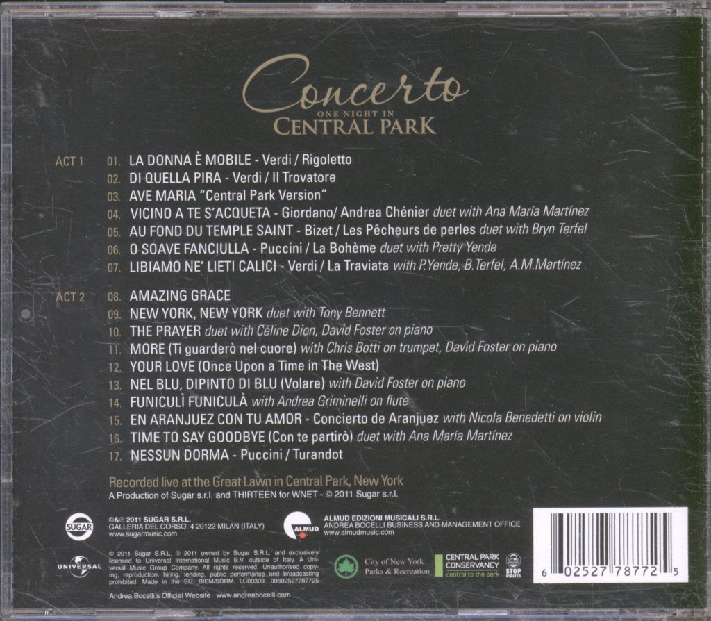 Andrea Bocelli - Concerto: One Night In Central Park - Cd