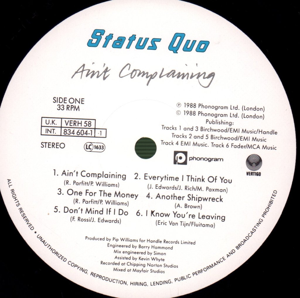 Status Quo - Ain't Complaining - Lp