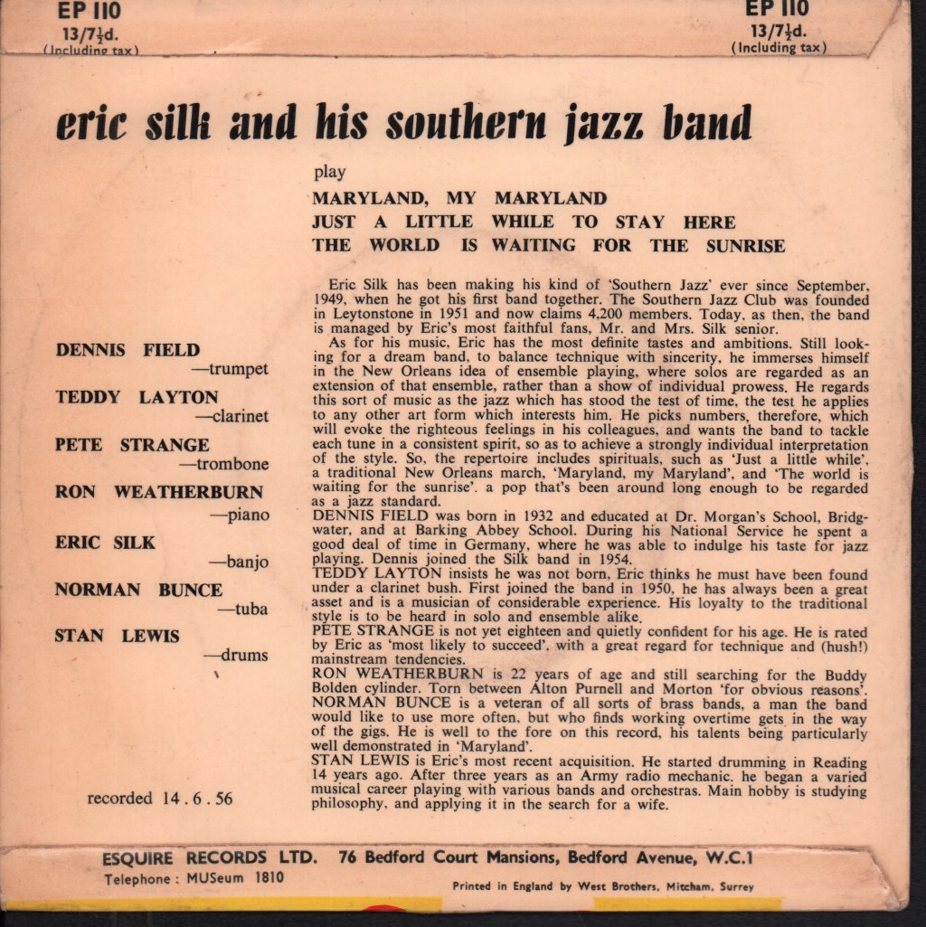 Eric Silk And His Southern Jazz Band - Jazz Played By Jazz Bands Vol 15 - 7 Inch