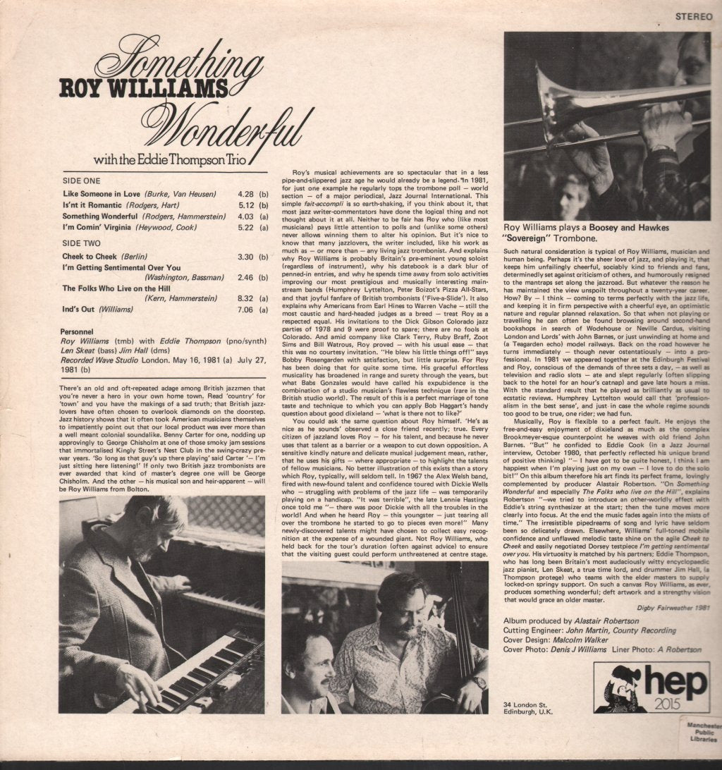 Roy Williams With The Eddie Thompson Trio - Something Wonderful - Lp