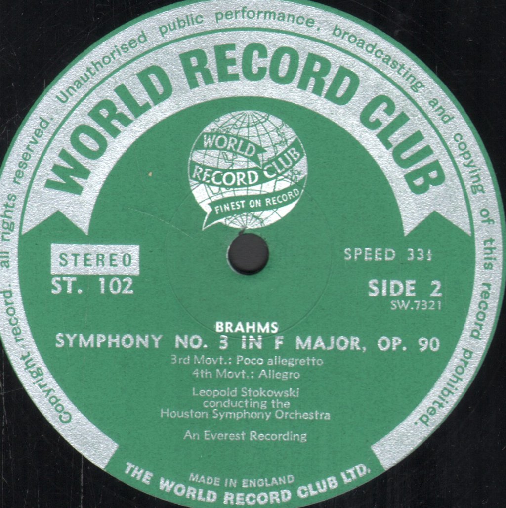 Leopold Stokowski / Houston Symphony Orchestra - Brahms - Symphony No. 3 In F Major, Opus 90 - Lp