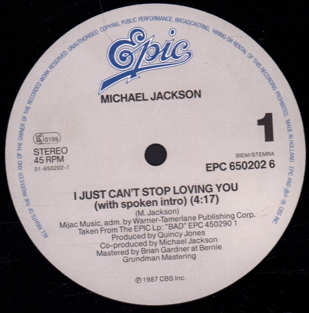 Michael Jackson - I Just Can't Stop Loving You - 12 Inch