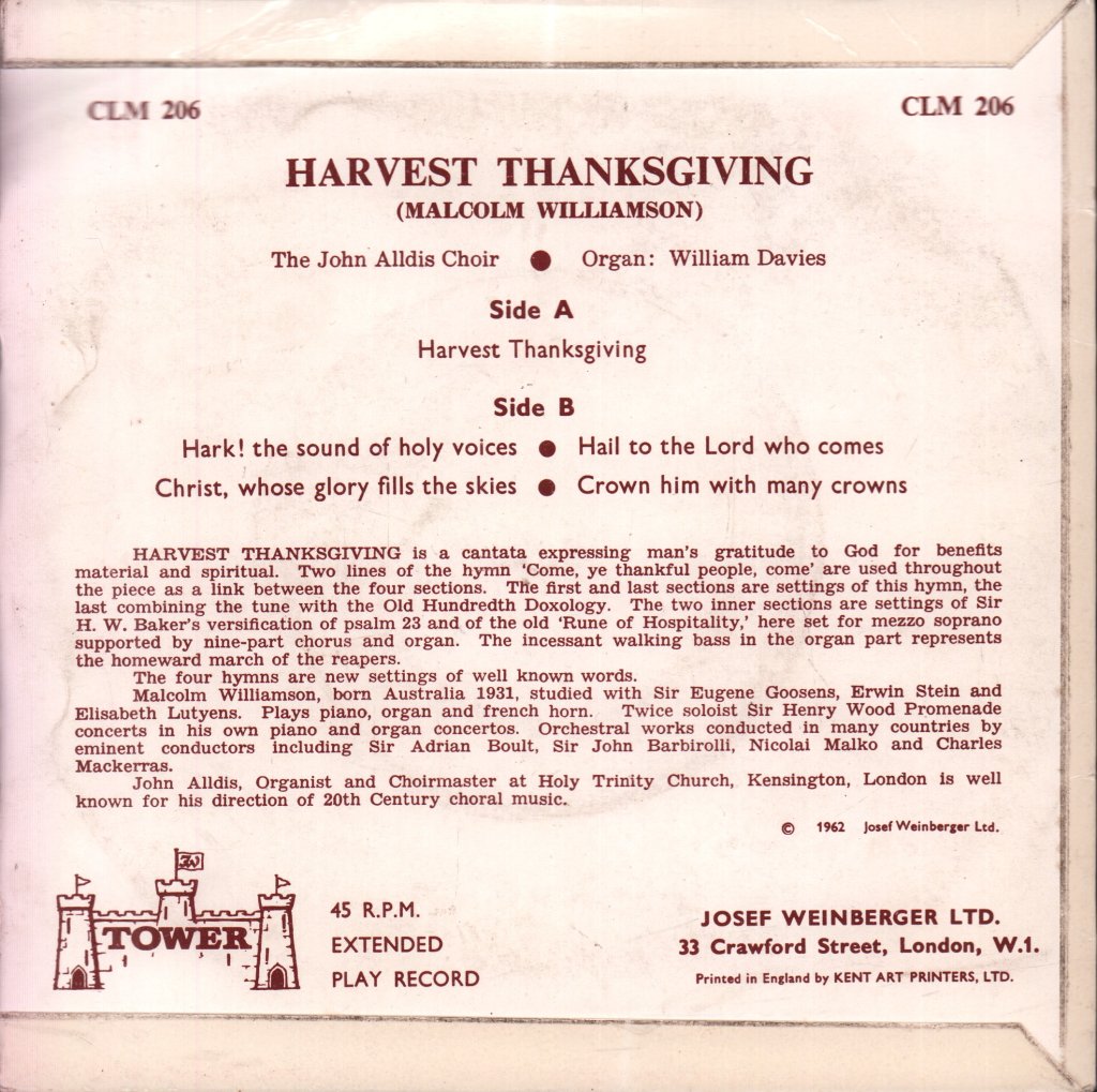 John Alldis Choir - Harvest Thanksgiving - 7 Inch