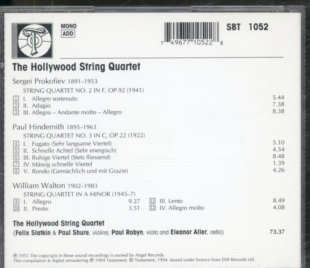 Hollywood String Quartet - Prokofiev · Hindemith · Walton - Cd