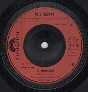 Neil Sedaka - Immigrant - 7 Inch
