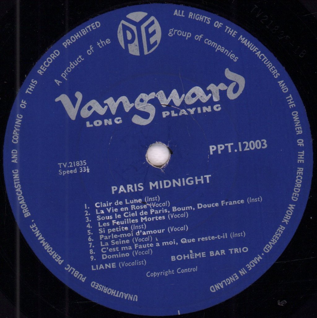 Liane With The Boheme Bar Trio - Paris Midnight - 10 Inch