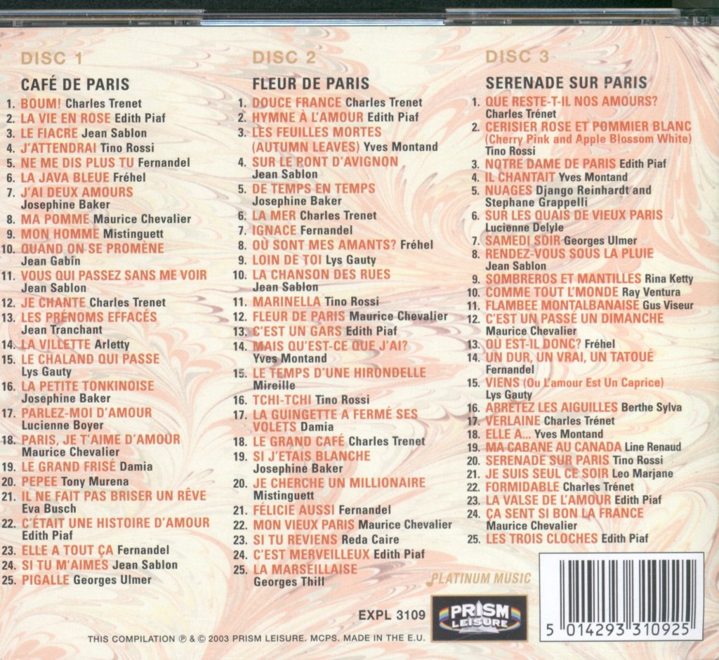 Various Artists - Café De Paris - 75 Grands Succes Francais - Triple Cd