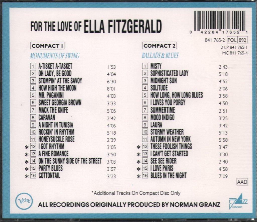 Ella Fitzgerald - For The Love Of Ella - Double Cd