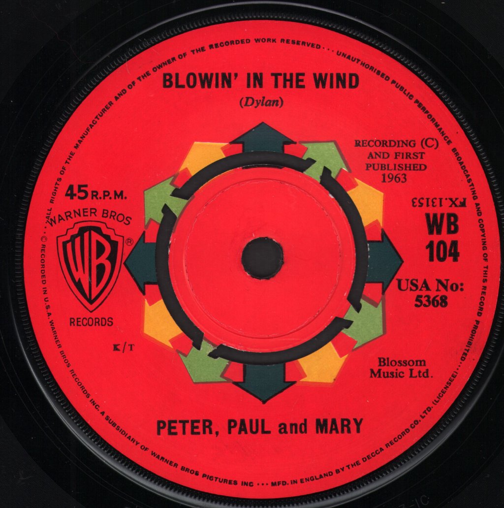 Peter Paul And Mary - Blowin' In The Wind - 7 Inch
