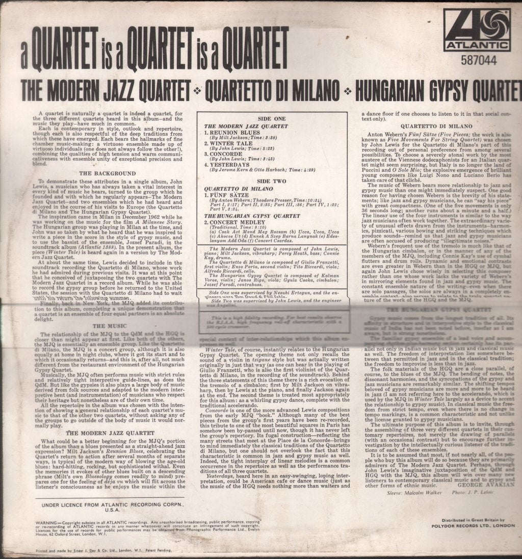 Modern Jazz, Di Milano, Hungarian Gypsy Quartets - A Quartet Is A Quartet Is A Quartet - Lp