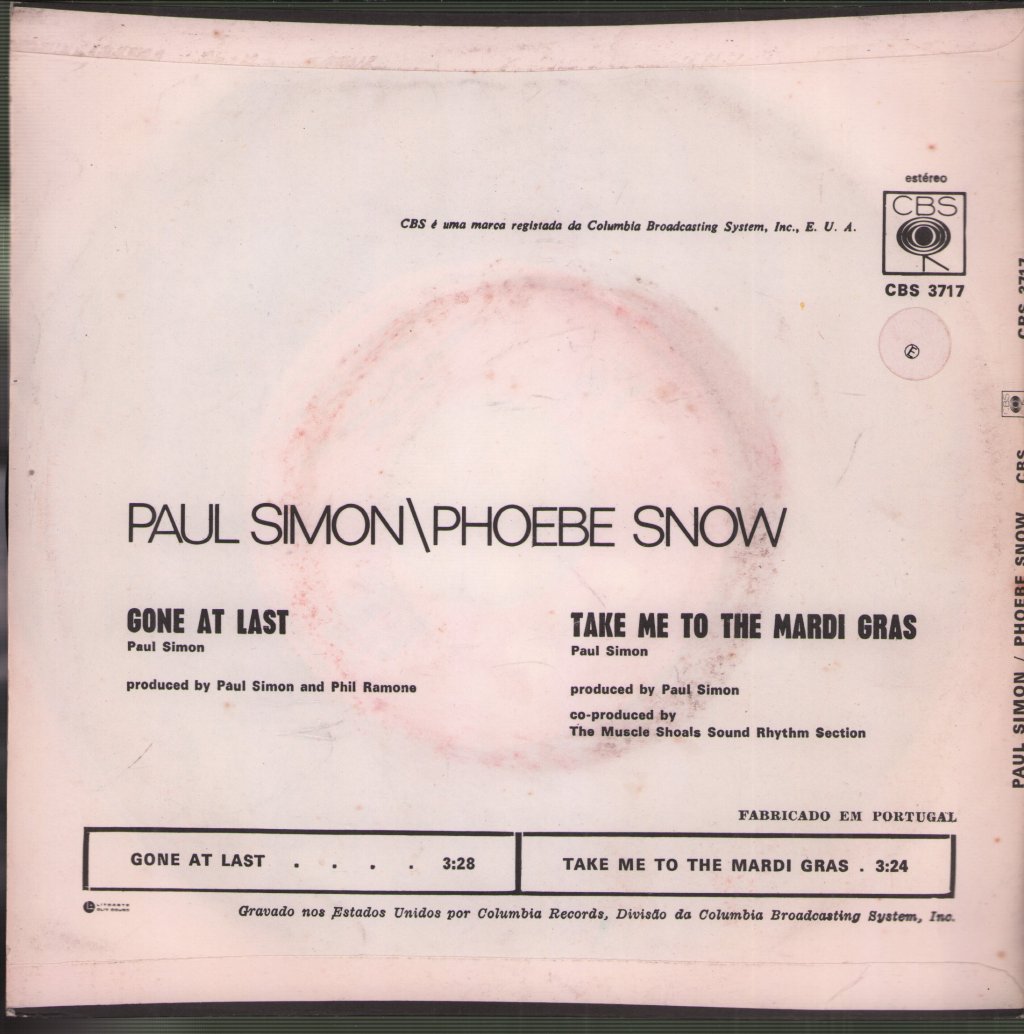 Paul Simon / Phoebe Snow - Gone At Last / Take Me To The Mardi Gras - 7 Inch