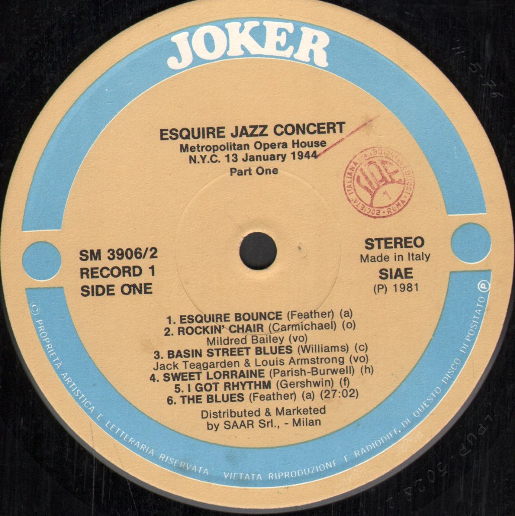 Esquire All Stars - Esquire Jazz Concert - Metropolitan Opera House N.Y.C. 13 January 1944 - Double Lp