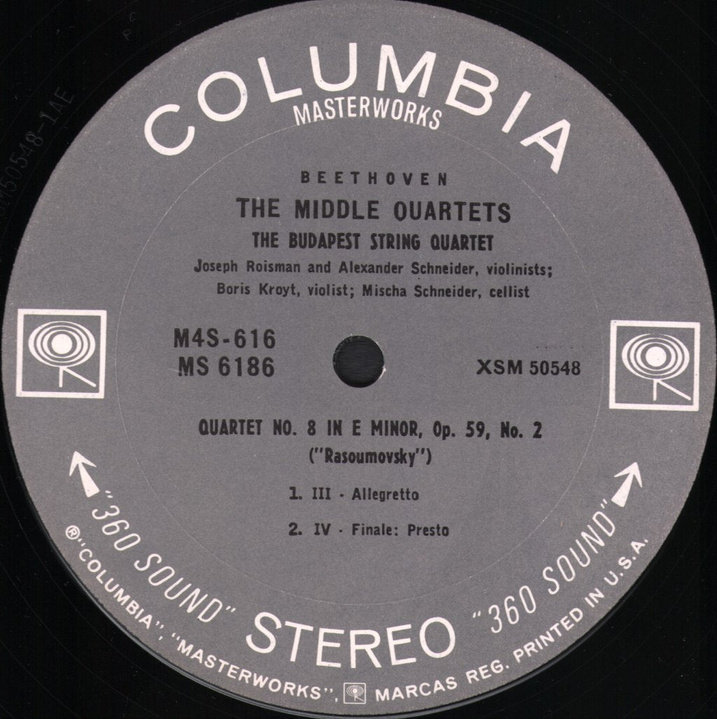 Budapest String Quartet - Beethoven - Quartet No. 8 in E Minor, Op. 59, No. 2 ("Rasoumovsky") - Lp