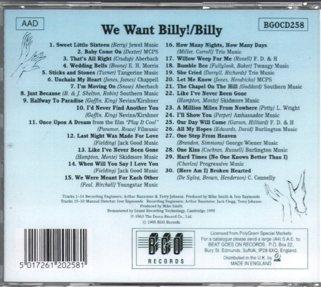 Billy Fury - We Want Billy! / Billy - Cd
