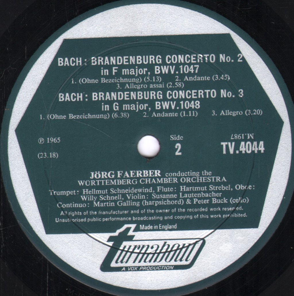 Susanne Lautenbacher / Hellmut Schneidewind / Martin Galling / Jorg Faerber - Bach - Brandenburg Concerti - Lp