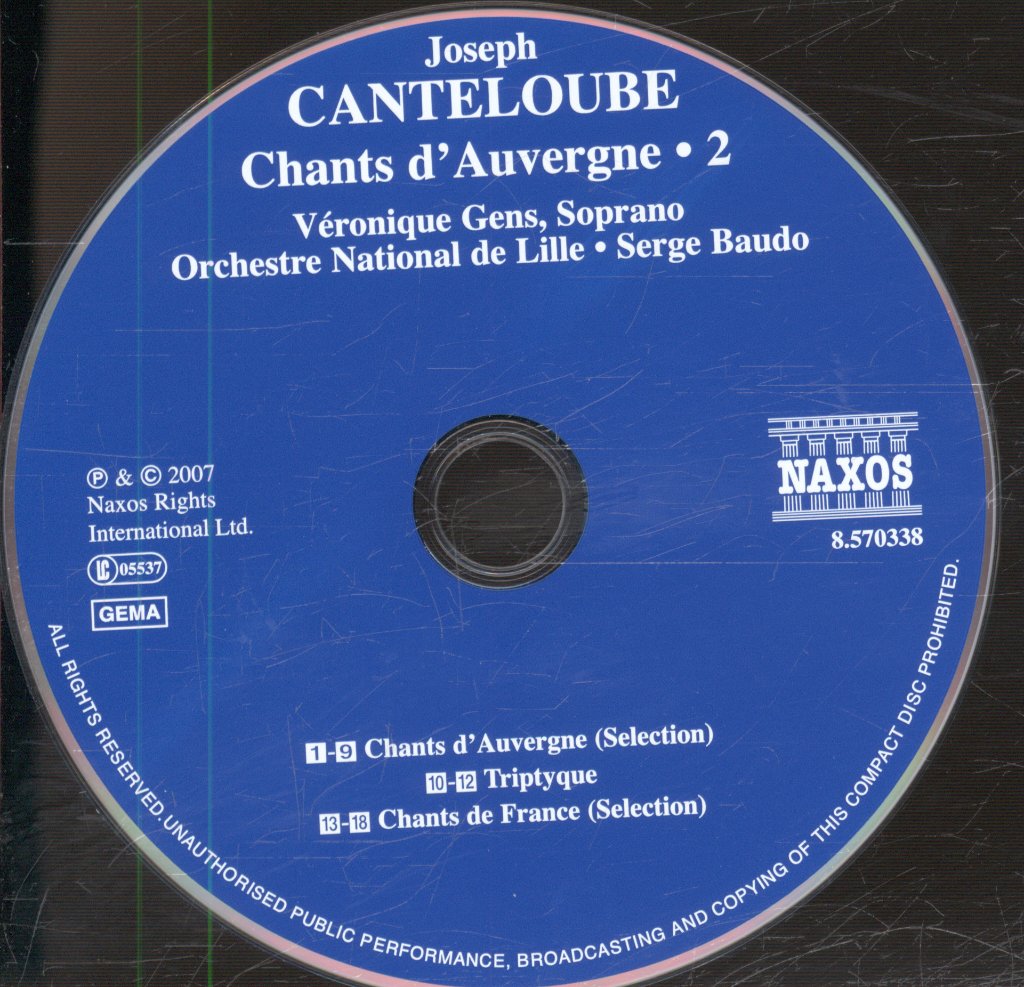 Orchestre National De Lille Lille Region Norde/Pas De Calais - Canteloube - Chants D'Avergne 2 - Cd