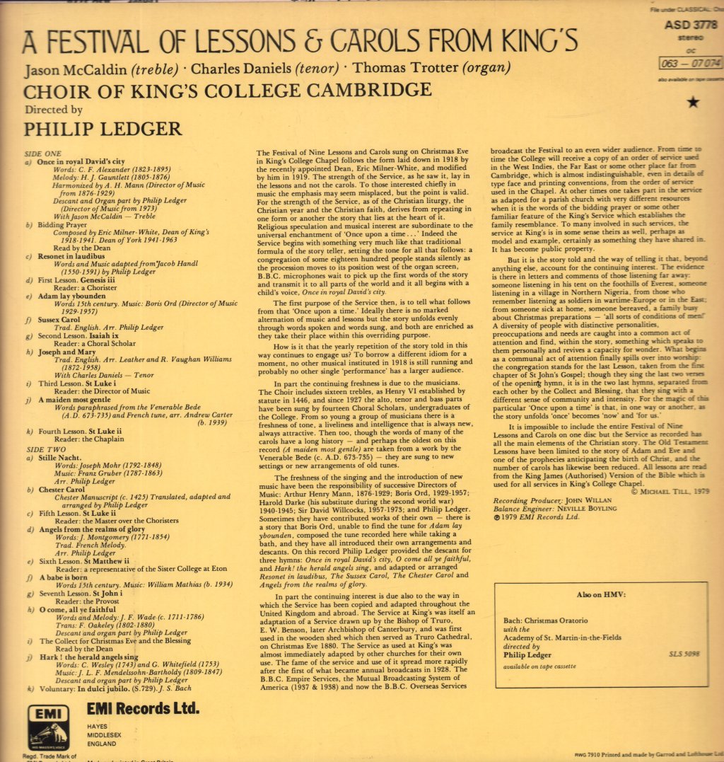 King's College Choir Of Cambridge - A Festival Of Lessons And Carols From King's - Lp