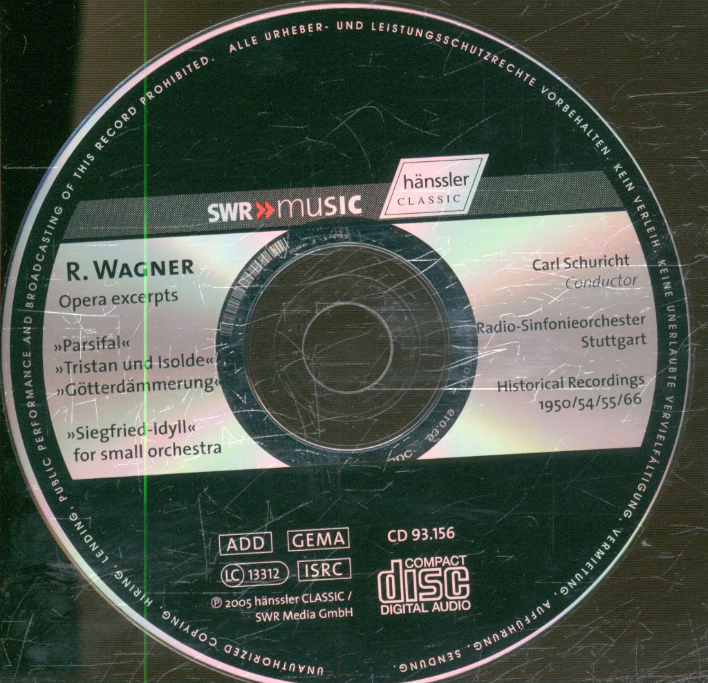 Radio-Sinfonieorchester Stuttgart, Carl Schuricht - Wagner - Opera Excerpts: »Parsifal«; »Tristan Und Isolde«; »Götterdämmerung«; »Siegfried-Idyll« For Small Orchestra - Cd
