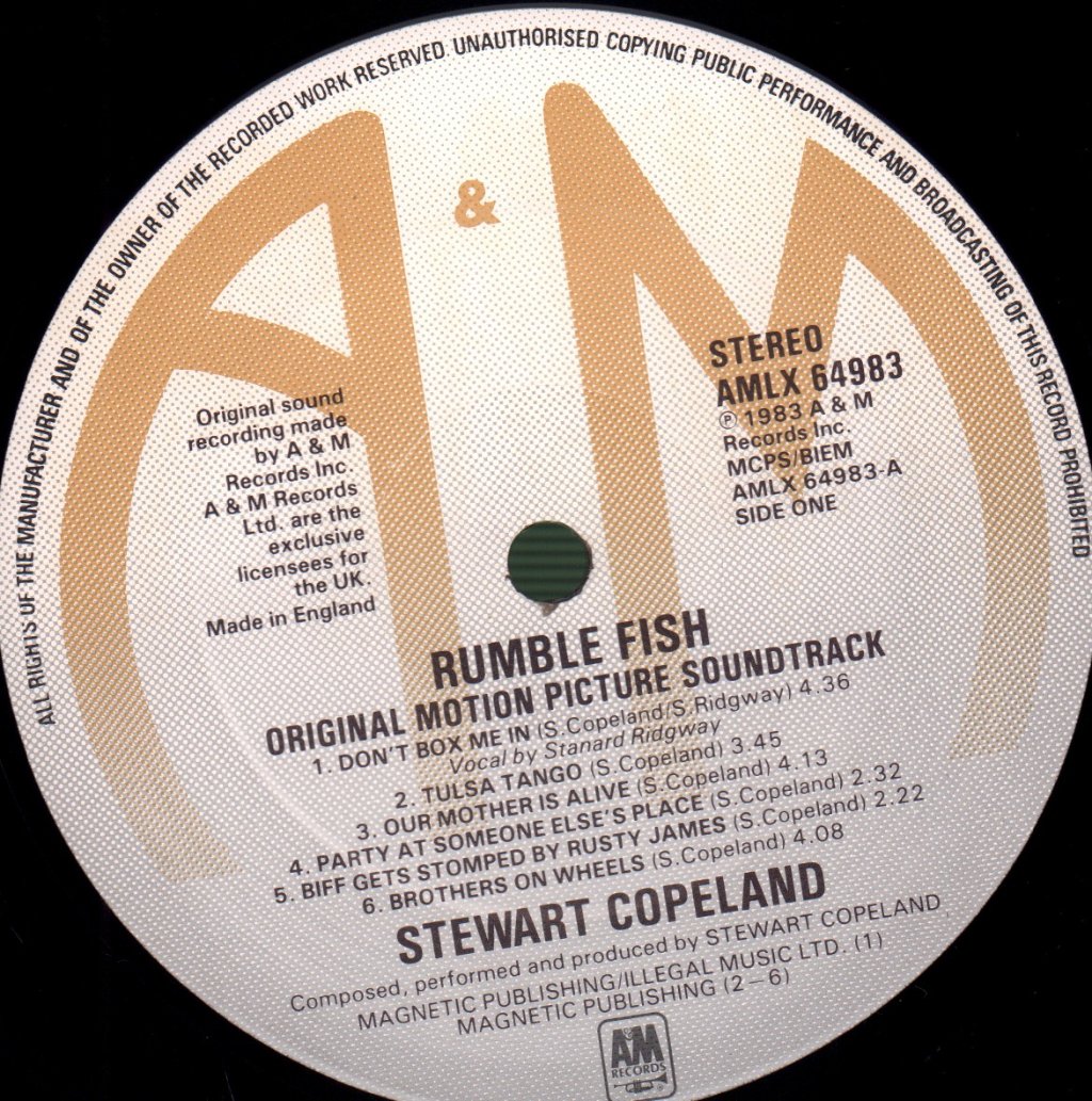 Stewart Copeland - Rumble Fish (Original Motion Picture Soundtrack) - Lp