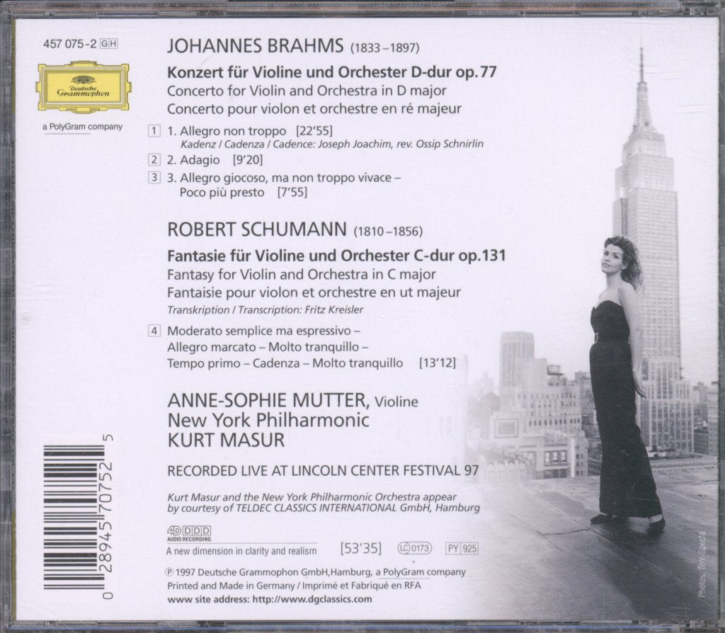 Anne-Sophie Mutter / Kurt Masur / New York Philharmonic Orchestra - Brahms Violinkonzert / Schumann - Fantasie Op. 131 - Cd
