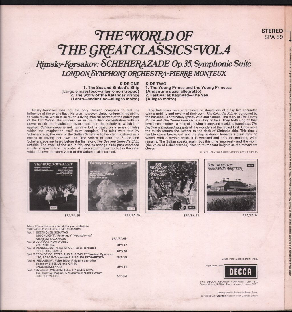 Pierre Monteux / London Symphony Orchestra - Rimsky-Korsakov - Scheherazade - Lp