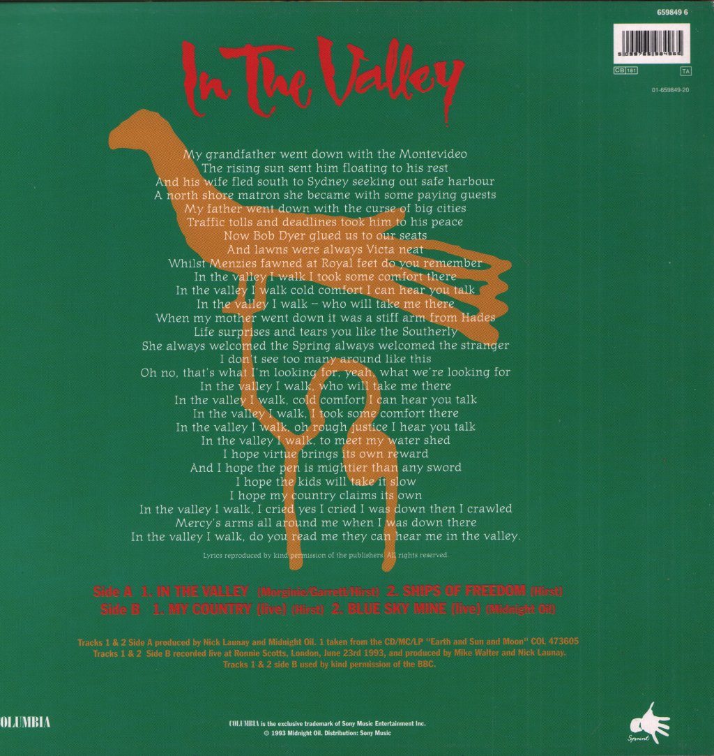 Midnight Oil - In The Valley - 12 Inch
