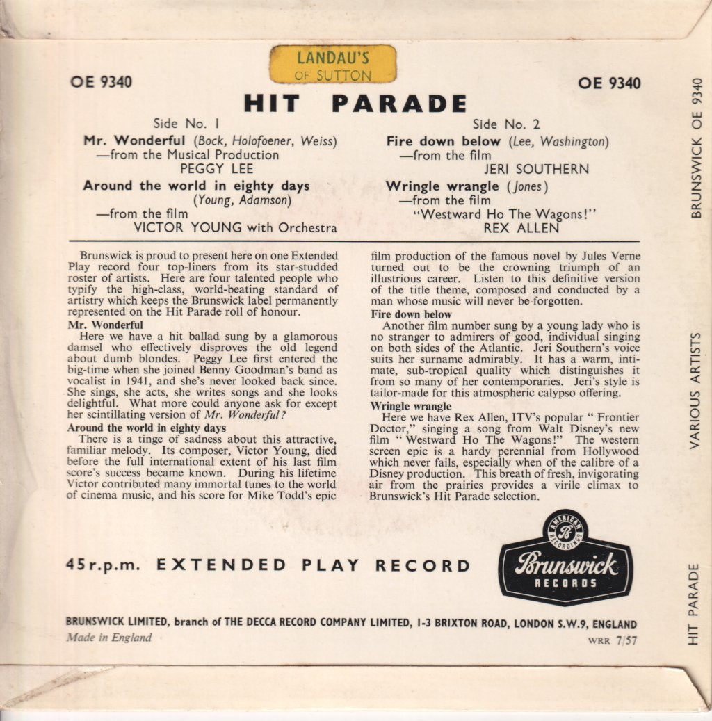 peggy lee / victor young / jeri southern / rex allen - Hit Parade - 7 Inch