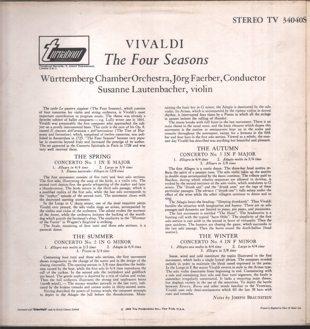 Württemberg Chamber Orchestra / Susanne Lautenbacher - Vivaldi - Four Seasons - Lp