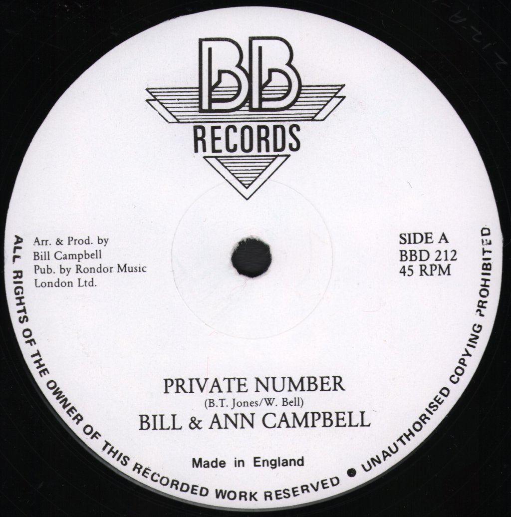 Bill & Ann Campbell / Bill Campbell - Private Number / Come On Girl - 12 Inch