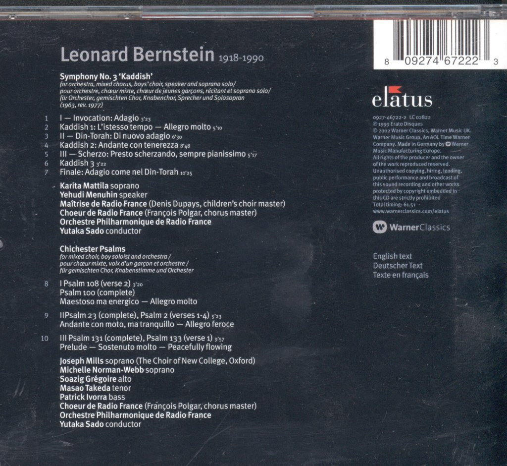 Leonard Bernstein - Symphony No.3 'Kaddish' / Chichester Psalms - Cd