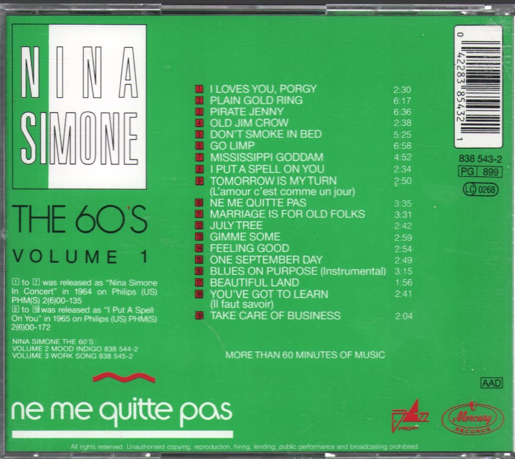 Nina Simone - 60's Volume 1 - Ne Me Quitte Pas - Cd