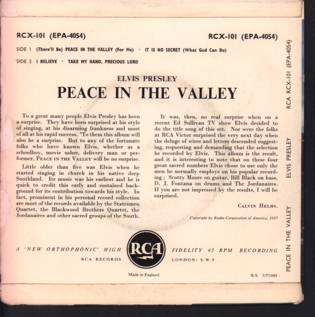 Elvis Presley - Peace In The Valley - 7 Inch