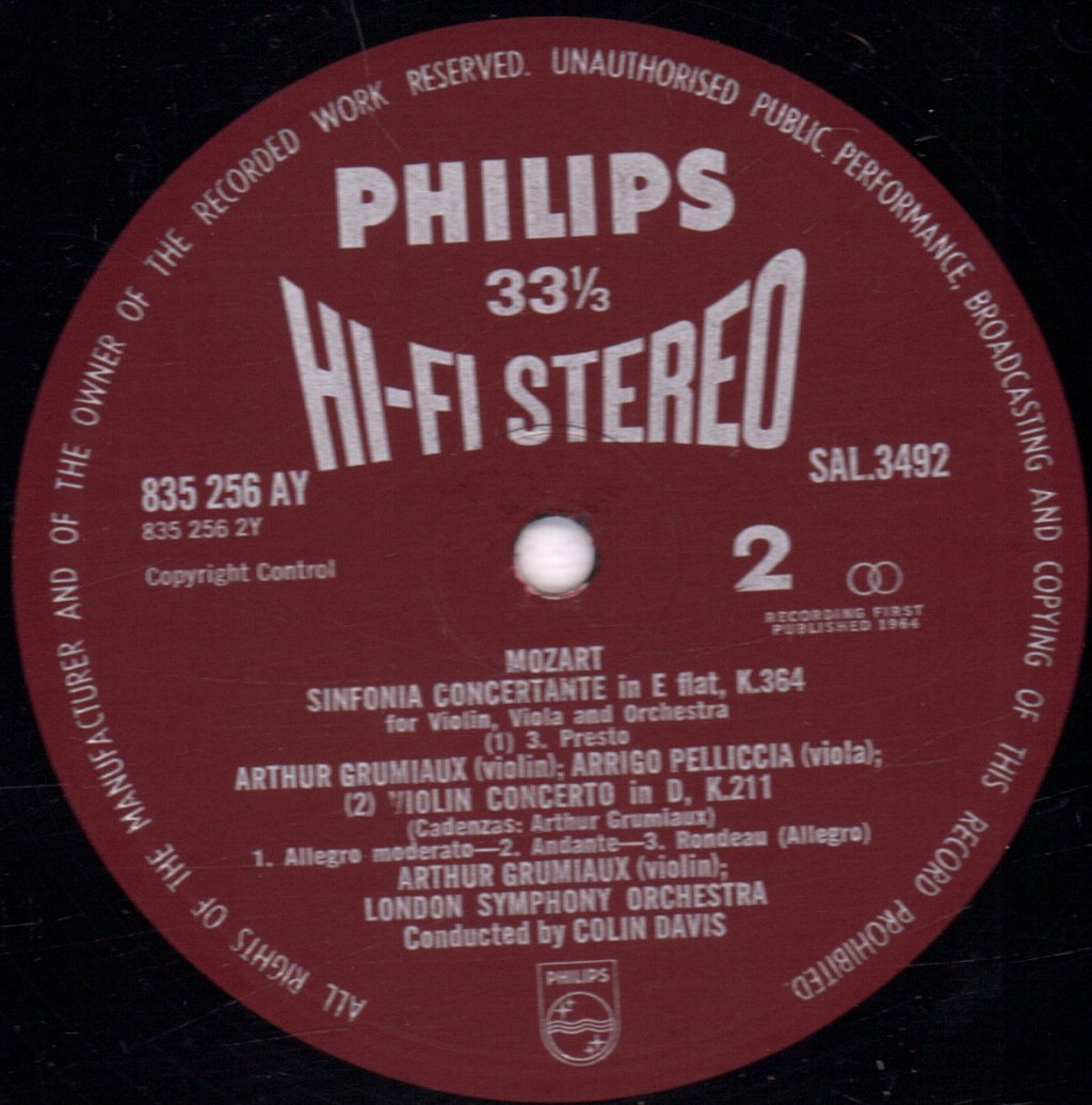 Arrigo Pelliccia - Arthur Grumiaux Violin Mozart Concerto K. 211 - Lp