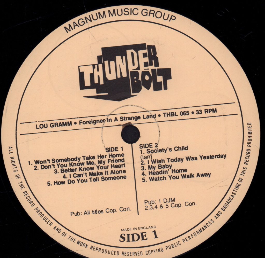 Lou Gramm (foreigner) - Foreigner In A Strange Land - Lp