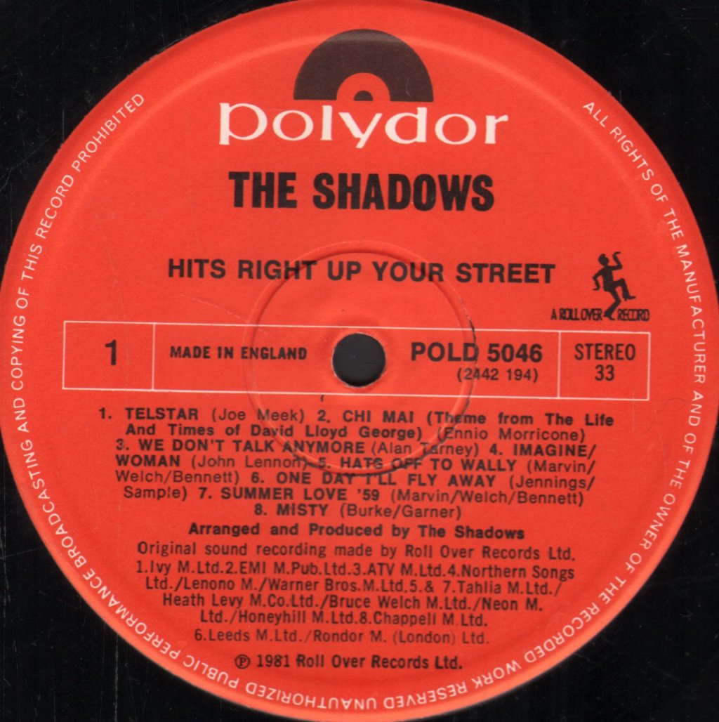 Shadows - Hits Right Up Your Street - Lp
