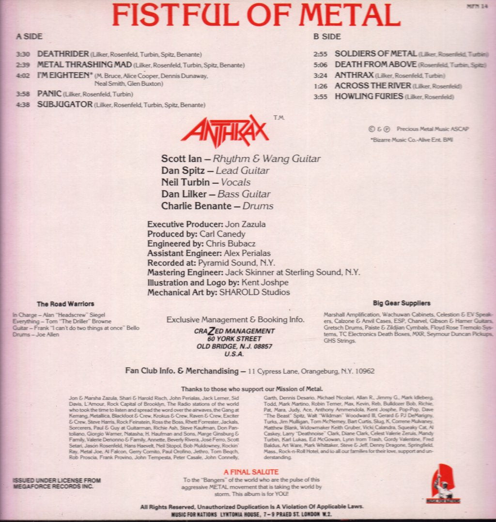 Anthrax (Metal Group) - Fistful Of Metal - Lp