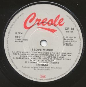 Enigma (80'S Group) - I Love Music - 7 Inch