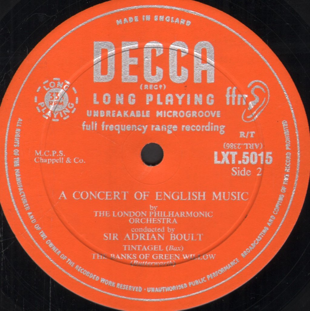 Sir Adrian Boult / London Philharmonic Orchestra - A Concert Of English Music - Lp