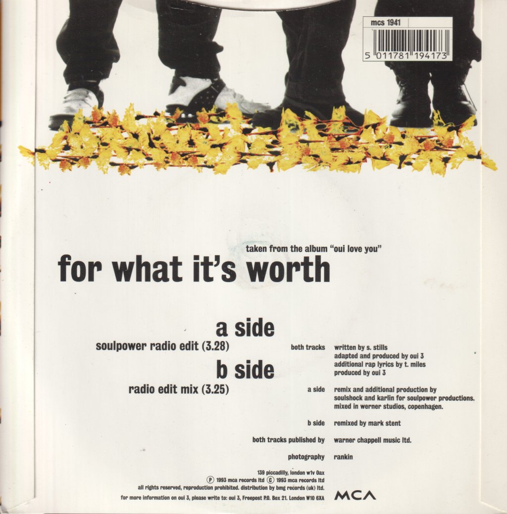 Oui 3 - For What It's Worth - 7 Inch