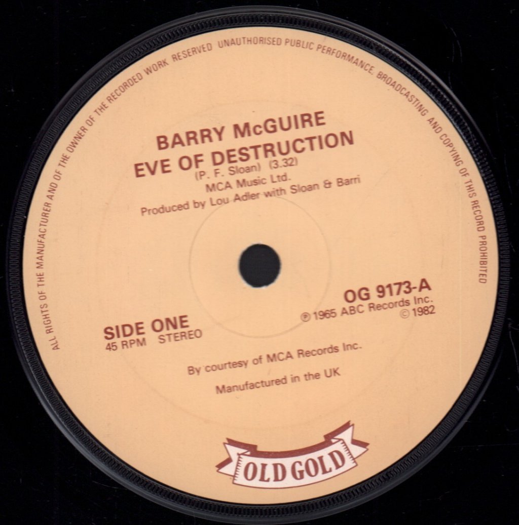 Barry Mcguire / three dog night - Eve Of Destruction / Mama Told Me Not To Come - 7 Inch