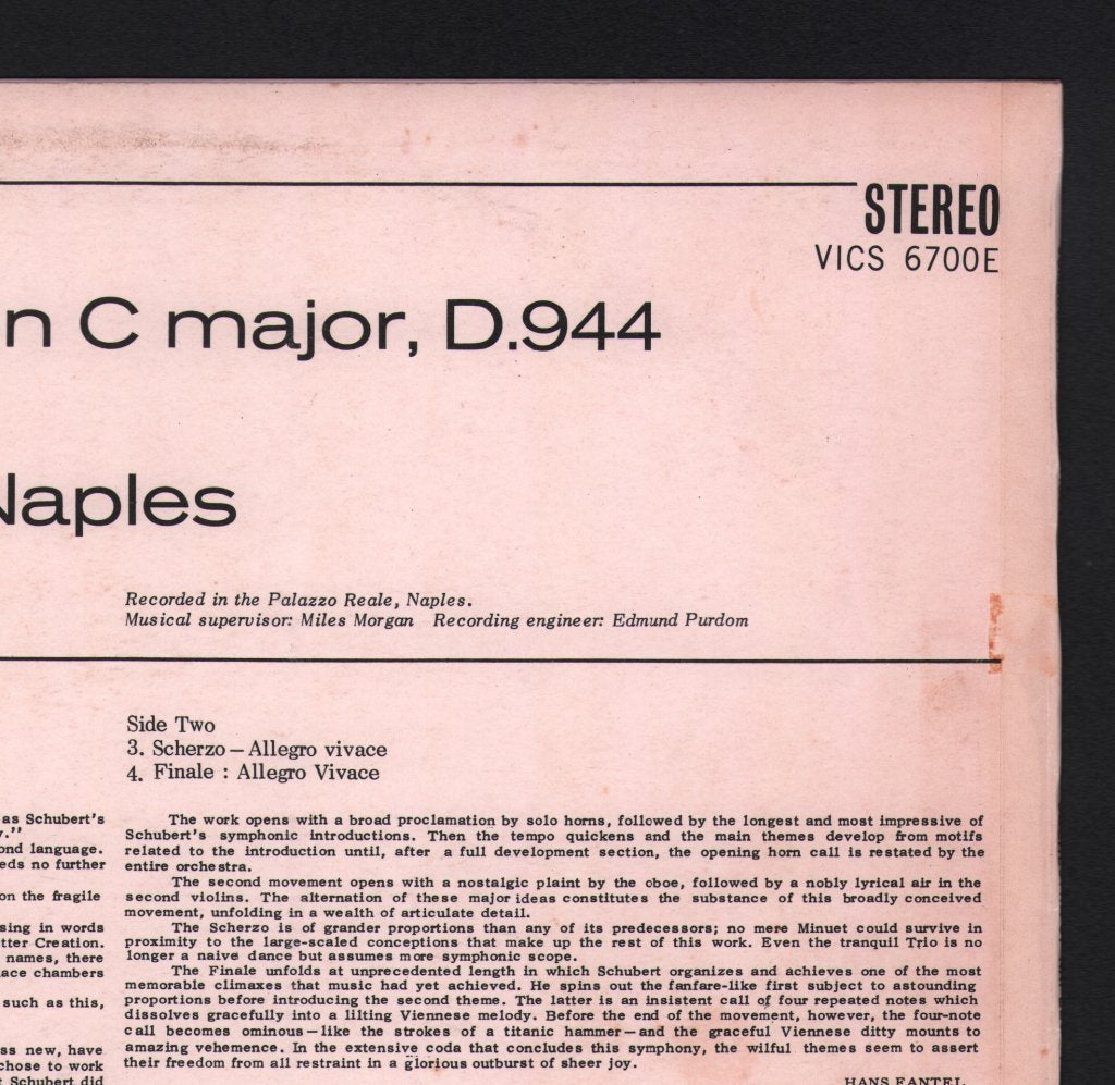 Denis Vaughan / Orchestra Of Naples - Schubert - Symphony No. 9 In C - Lp