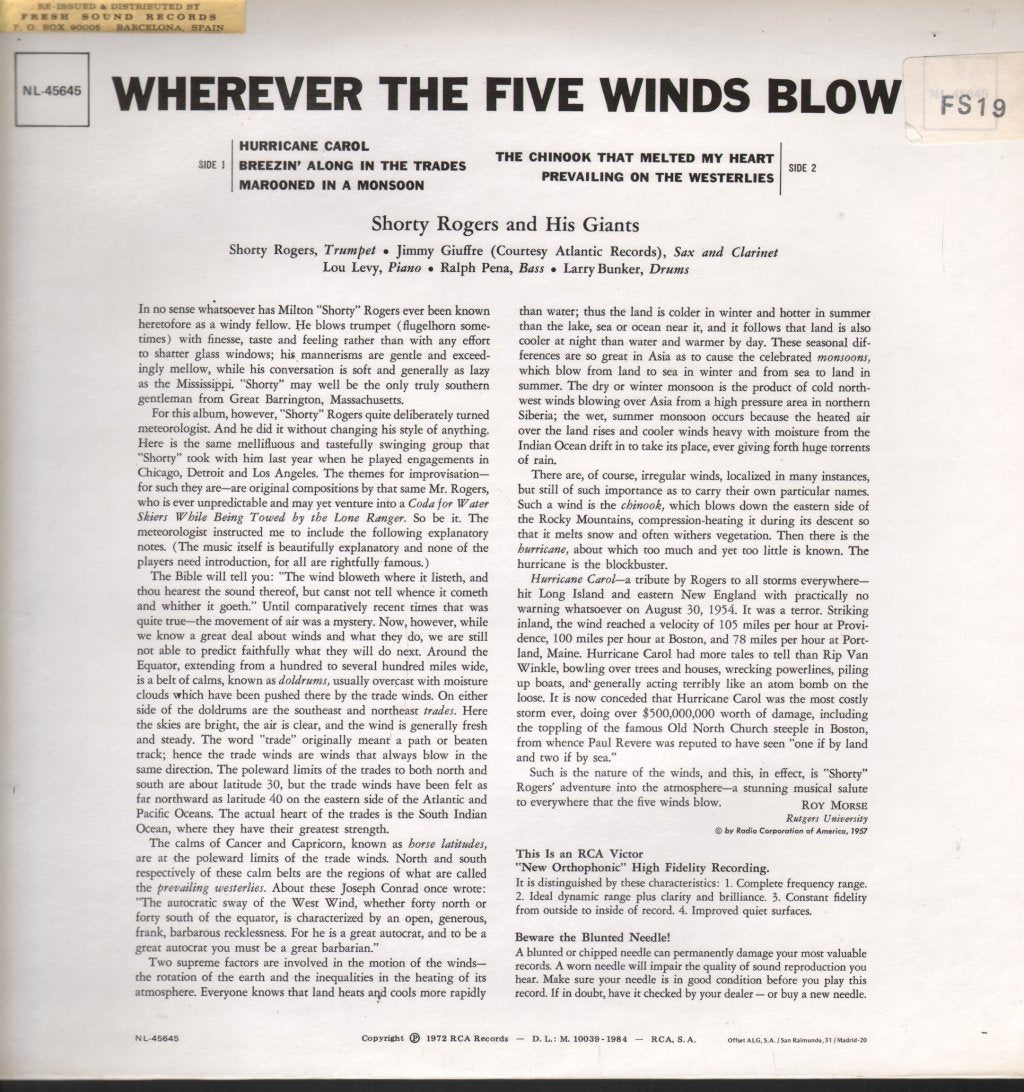 Shorty Rogers Quintet - Wherever The Five Winds Blow - Lp
