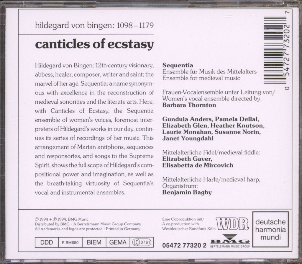 Hildegard von Bingen, Sequentia - Canticles Of Ecstasy - Cd