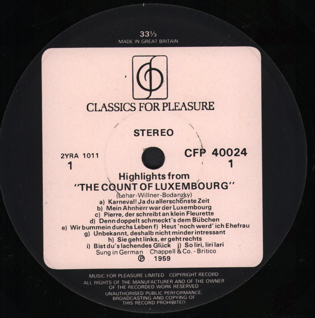 Erika Koth / Rudolf Schock / Helga Hildebrand / Berlin Symphony Orchestra / Frank Fox - Franz Lehar - Highlights From The Count Of Luxembourg - Lp