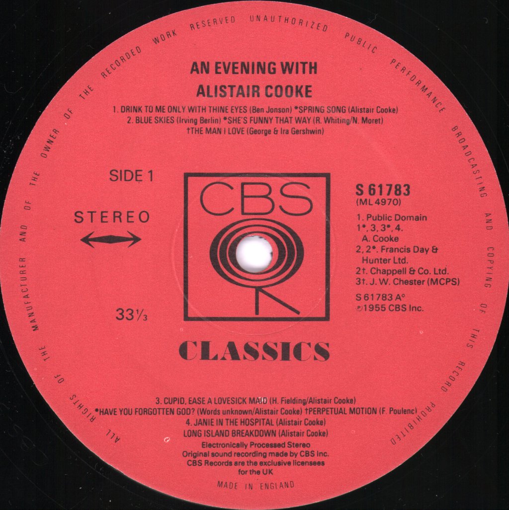 Alistair Cooke - An Evening With Alistair Cooke - Lp