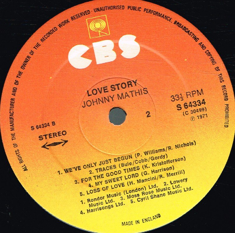 Johnny Mathis - Love Story - Lp