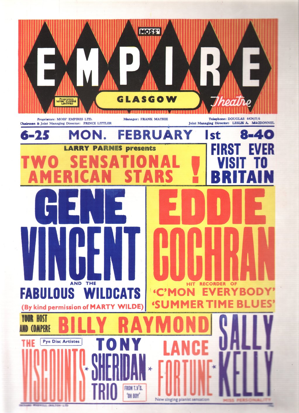 Gene Vincent/Eddie Cochran - Empire Theatre Glasgow 1st February 1960 - Poster